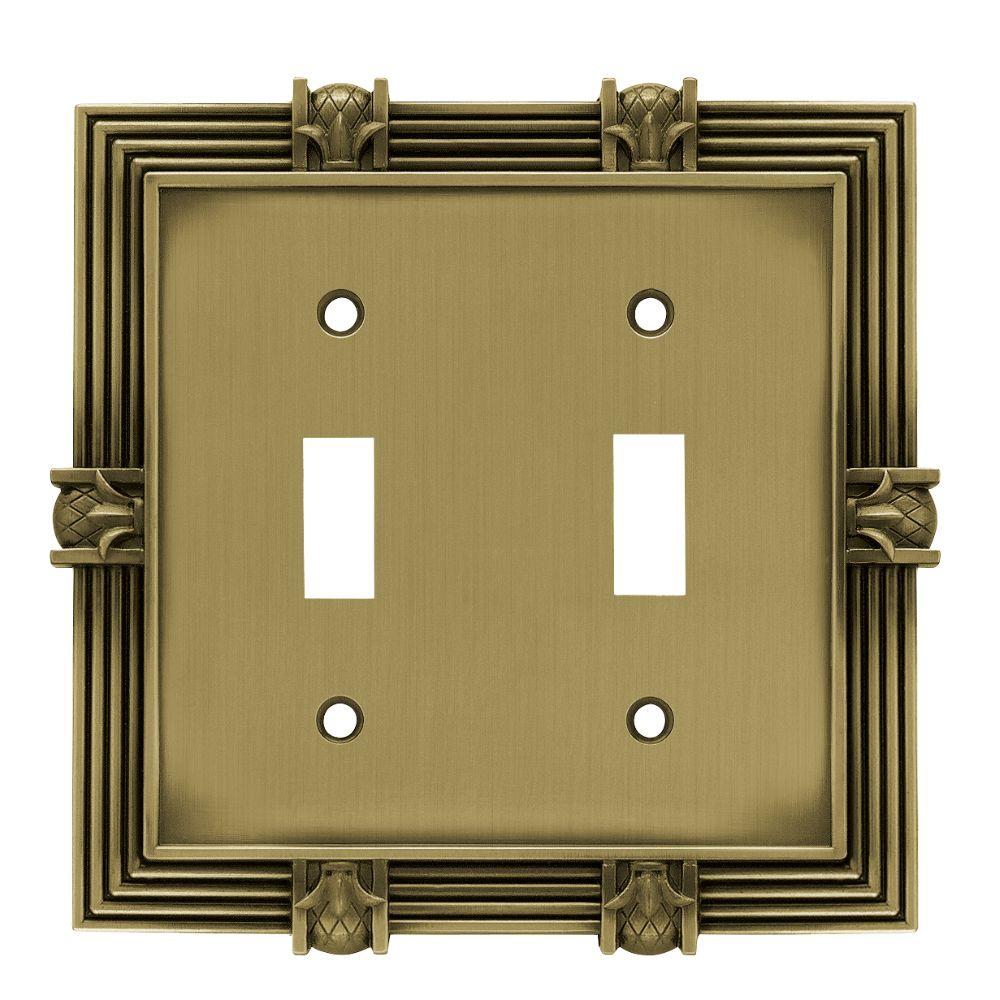 Liberty Pinele Decorative Double Switch Plate Tumbled Antique Liberty Pinele Decorative Double Switch Plate Tumbled Antique Br