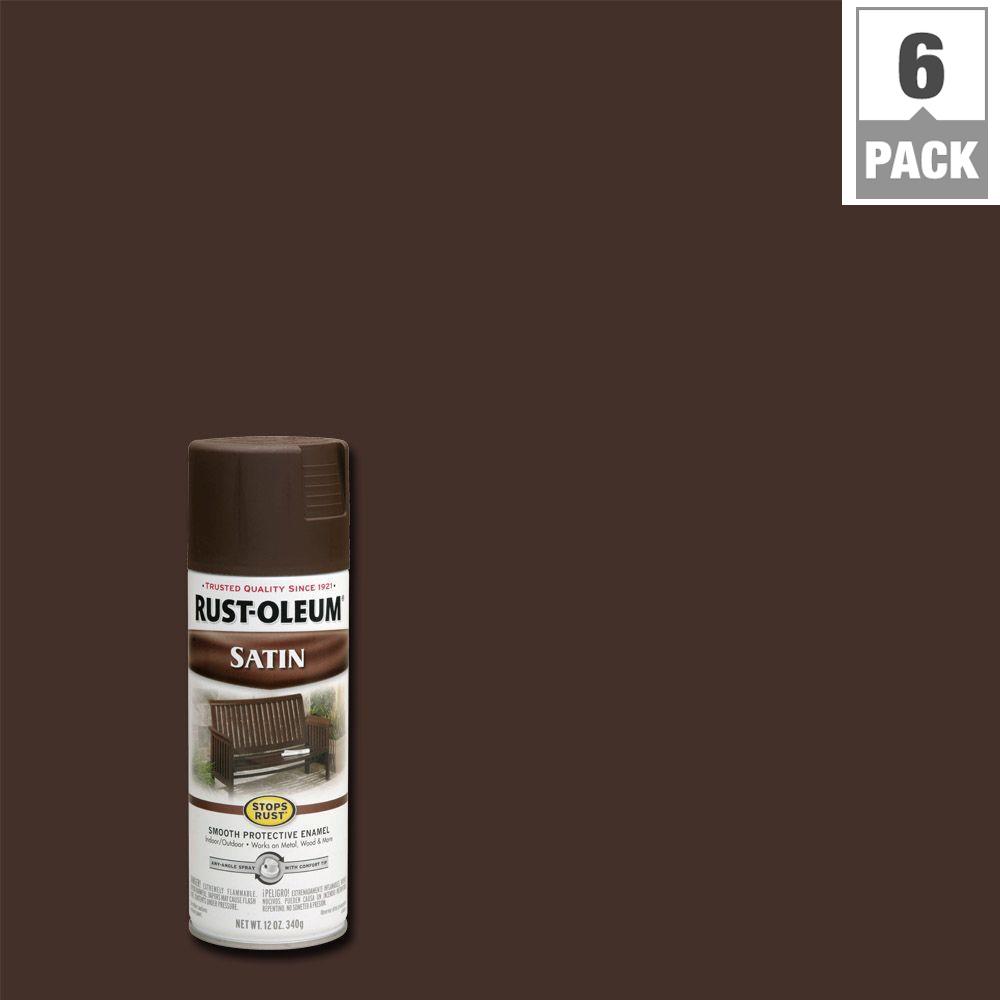 Rust Oleum Stops 12 Oz Protective Enamel Satin Dark Brown Protective Enamel Satin Dark Brown Spray Paint 6 Pack 241239 The Home Depot