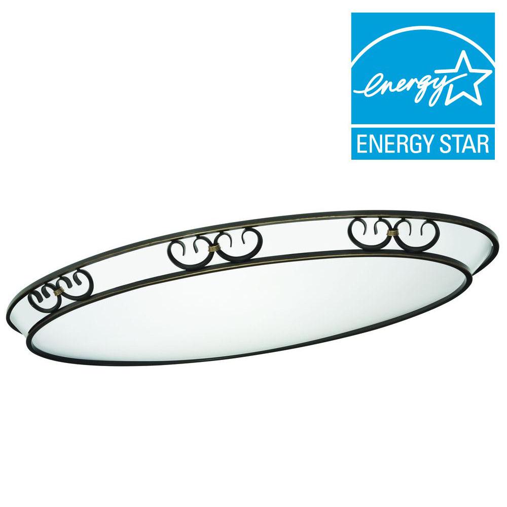 Ceiling Fixture 2 Light Bronze Fluorescent Decorative Oval Flush Mount