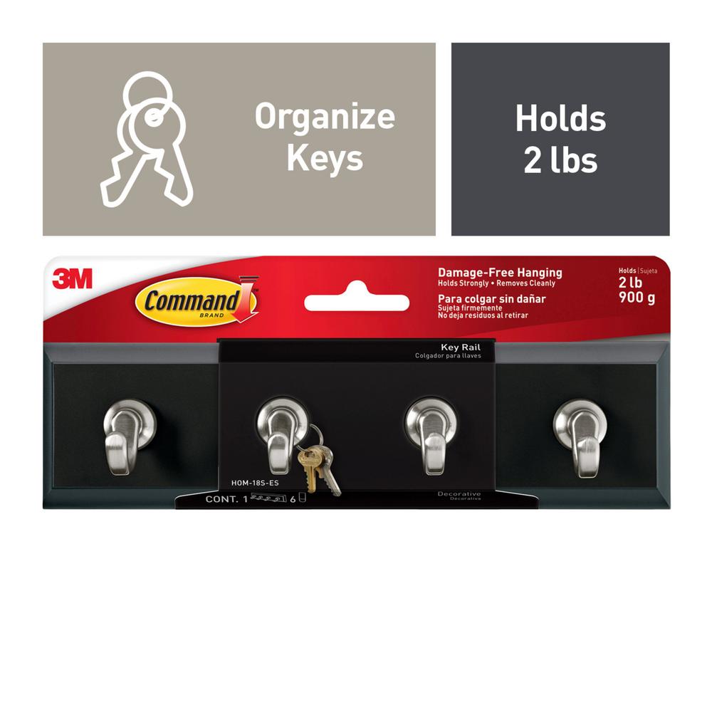 Command Small 6 Hook Slate Key Rail Hom 18s Es The Home Depot Command Small 6 Hook Slate Key Rail