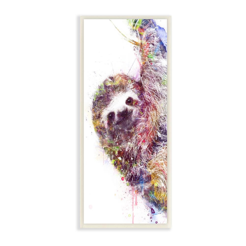 Stupell Industries 7 in. x 17 in. Minimal Sloth Painterly Watercolor Abstract  by Artist VeeBee Wood Wall Art, Multi-Colored