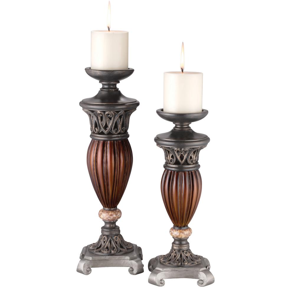 OK LIGHTING Brown Woodstone Polyresin Candle Holders (Set Of 2) was $70.83 now $55.15 (22.0% off)