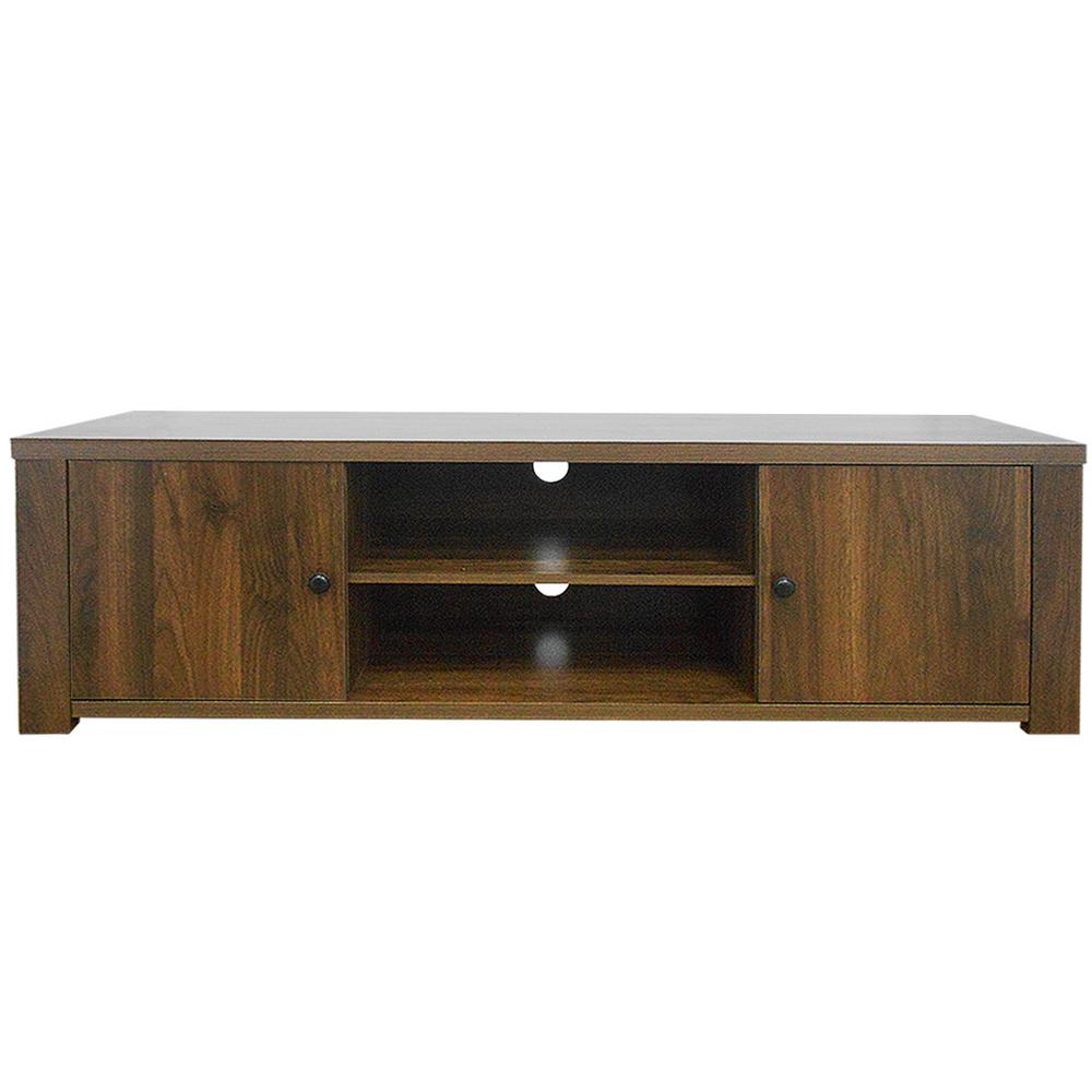 Costway 15 in. Brown Wooden TV Stand with Storage and Shelves