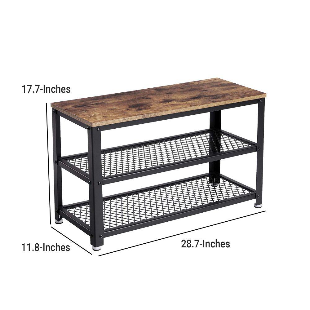 Benjara 17 7 In H X 11 8 In W Vintage Black And Brown 6 Pair 2 Shelf Wood And Metal Freestanding Shoe Rack Bm197488 The Home Depot