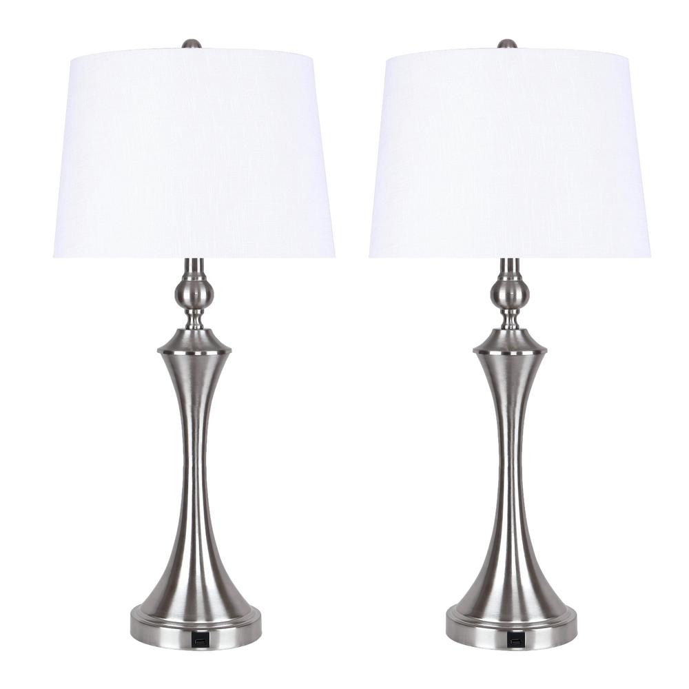 GRANDVIEW GALLERY 31 in. Brushed Nickel Table Lamps with USB Port in