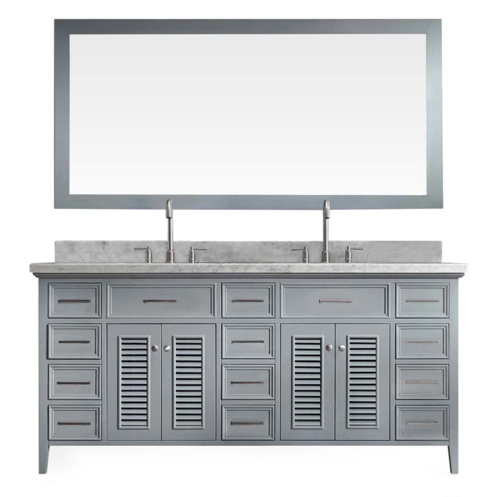 Ariel Kensington 73 in. Vanity in Grey with Marble Vanity Top in