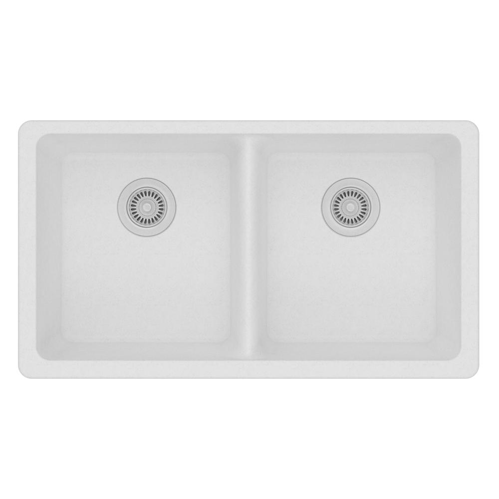 Quartz Classic Undermount Composite 33 In 50 50 Double Bowl Kitchen Sink In White