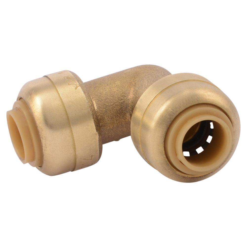 SharkBite 1/4 in. (3/8 in. O.D.) Brass 90-Degree Push-to-Connect Elbow ...