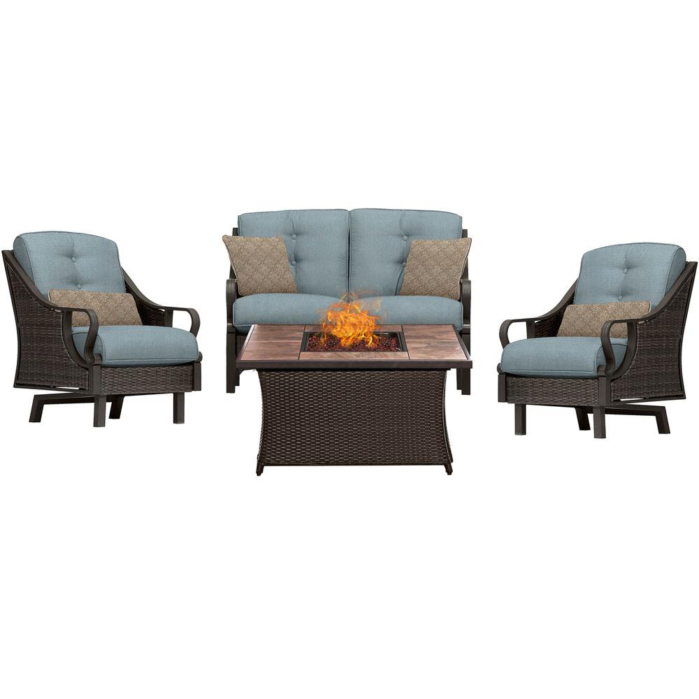 Hanover Ventura 4 Piece All Weather Wicker Patio Conversation Set