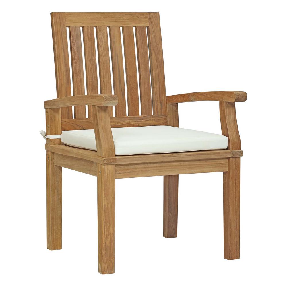 Teak Patio Chairs Furniture The Home Depot Marina Patio Teak Outdoor Dining Chair In Natural With White Cushions