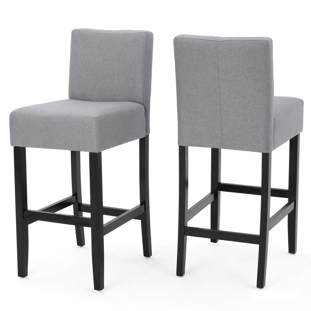 Noble House Lopez 29 5 In Light Grey Fabric Bar Stool Set Of 2 Light Grey Fabric Bar Stool Set Of 2