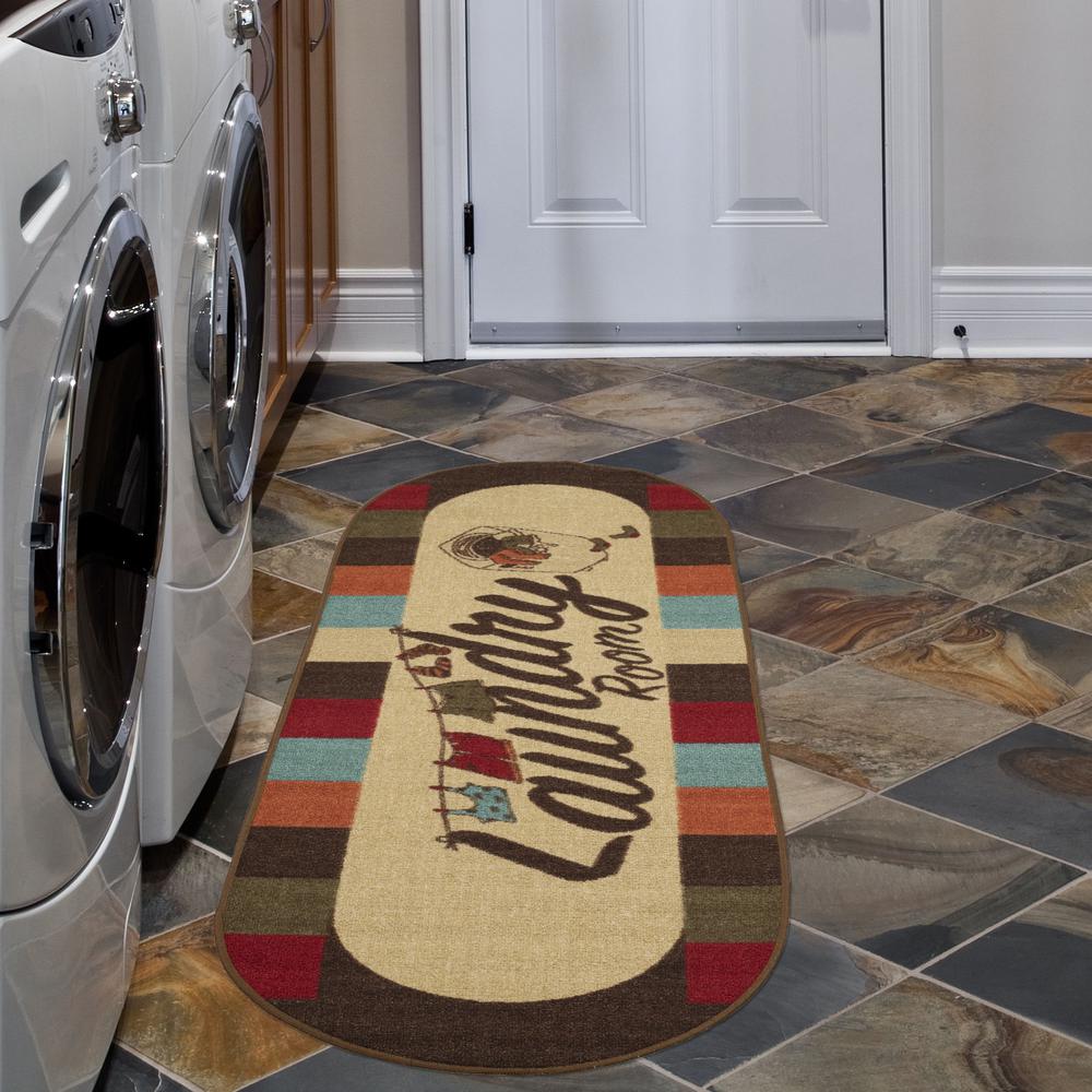 NEW Cute Long Brown Beige Blue Oval Style Laundry Room Non-Skid Floor Runner Mat