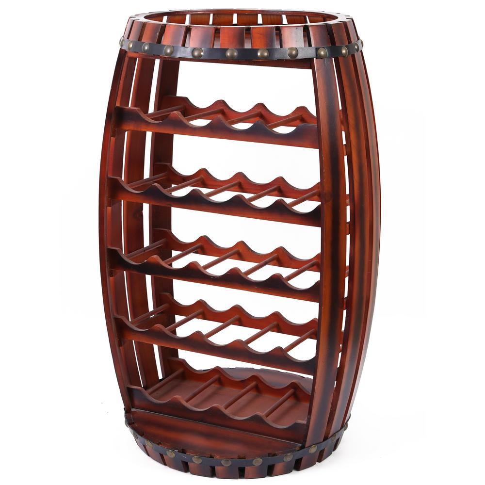 Vintiquewise Large Wooden Barrel Shaped 23 Bottle Brown Cherry Vintiquewise Large Wooden Barrel Shaped