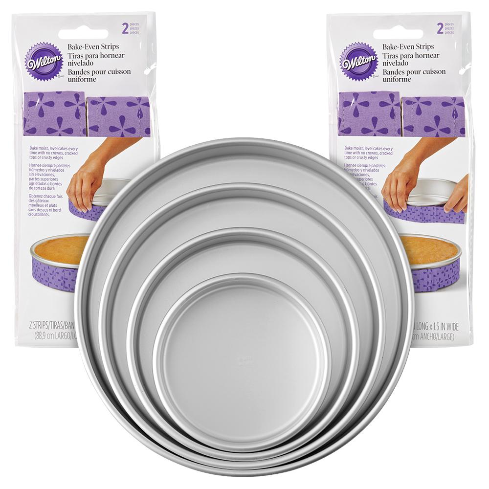 Wilton 8 Piece Bake Even Strips And Round Cake Pan Set 6 In Wilton 8 Piece Bake Even Strips And Round Cake Pan Set 6 In 10 12 X 2 Aluminum Pans 2104 3676 The Home Depot