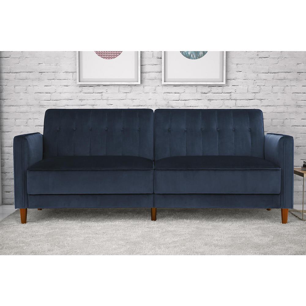 Futons Living Room Furniture The Home Depot Iris Blue Velvet Tufted Futon