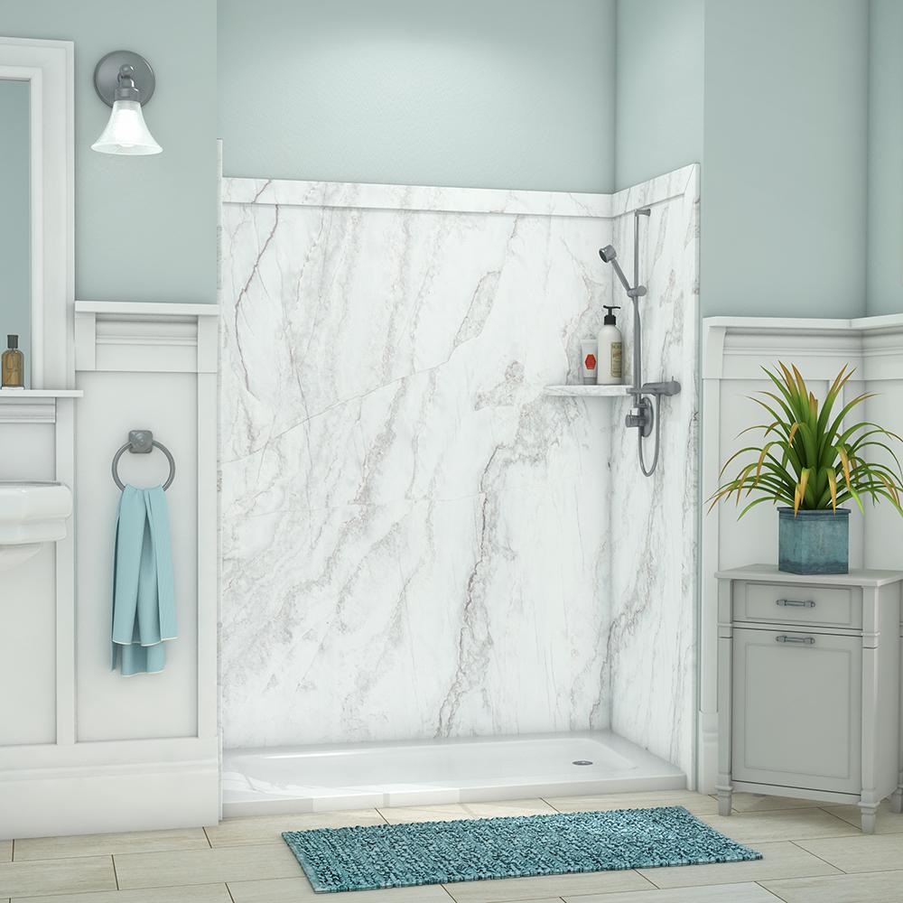 shower flexstone surround alcove piece bathtub royale adhesive easy calypso calacatta homedepot