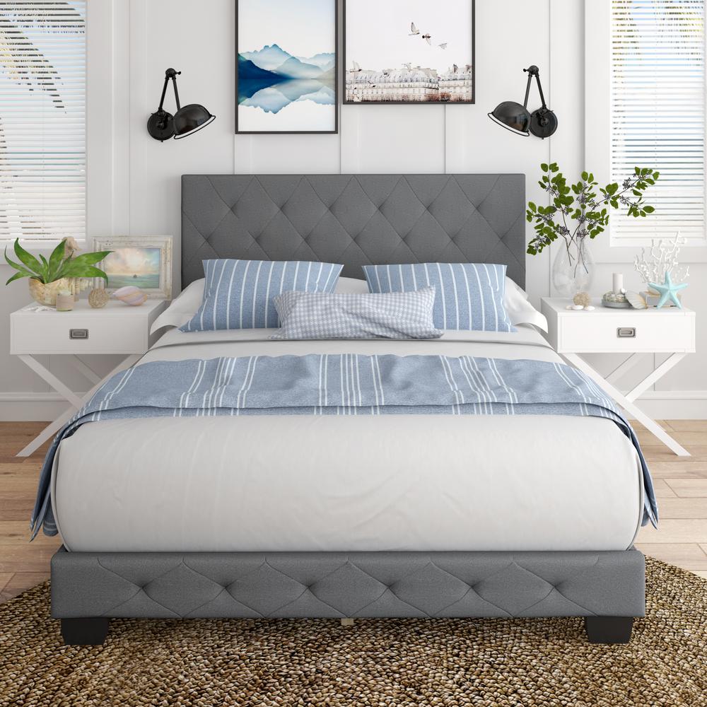 Mr. Kate Daphne Light Gray Velvet Upholstered King Bed with Headboard