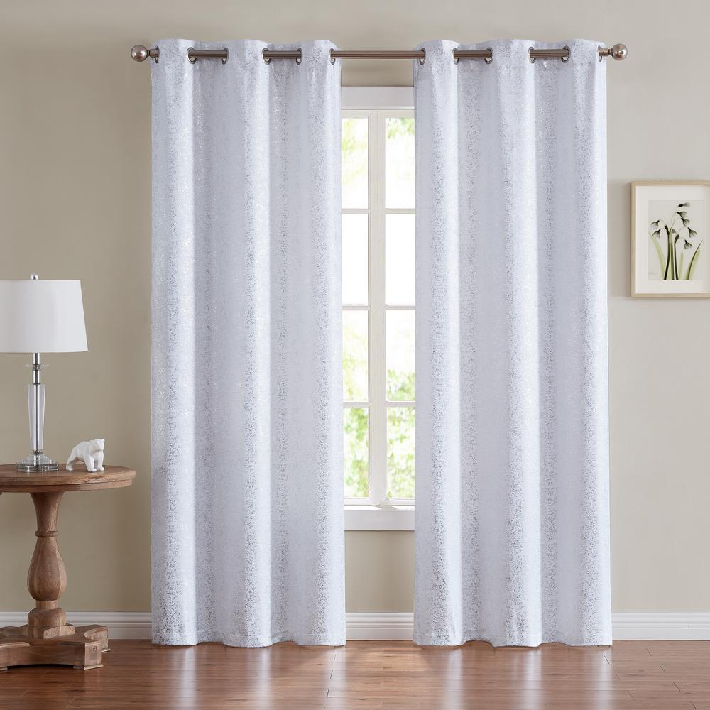 Dainty Home Chic Home Artistic Lurex Foil Heavy Weave Thermal Noise Reducing Blackout Window Panel Pair 76 W X 84 L White Art7684wh The Home Depot