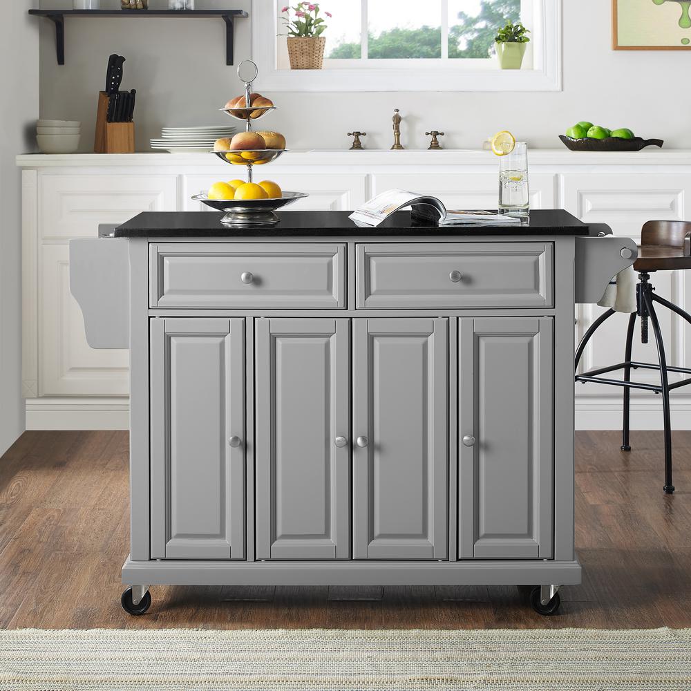 Crosley Full Size Grey Kitchen Cart With Solid Black Granite Top