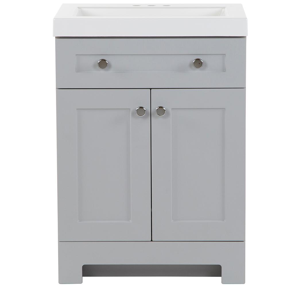 Glacier Bay Everdean 24.5 in. W x 19 in. D x 34 in. H Vanity in Pearl Gray with Cultured Marble Vanity Top in White with White Sink