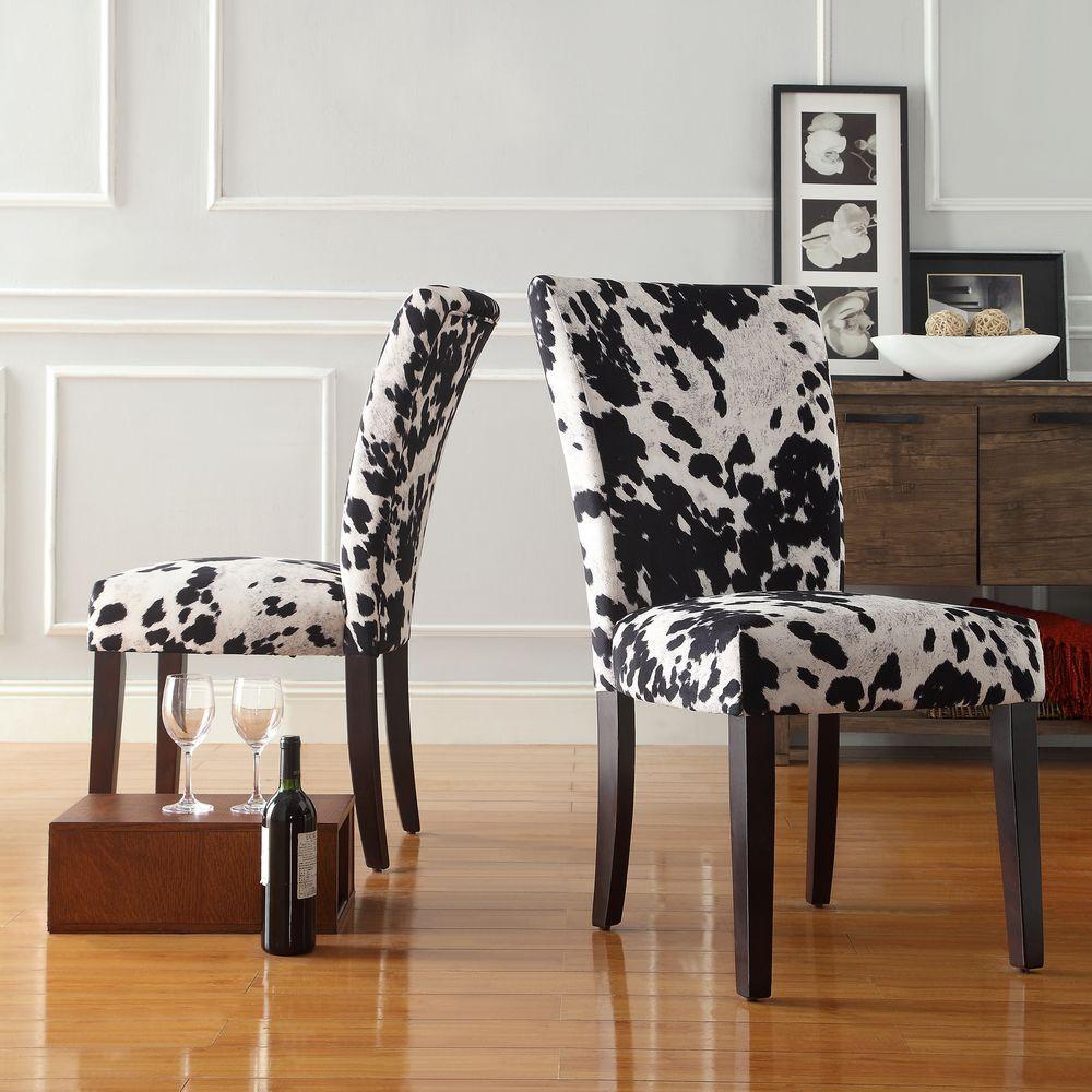 Homesullivan Whitmire Black Cowhide Fabric Parsons Dining Chair