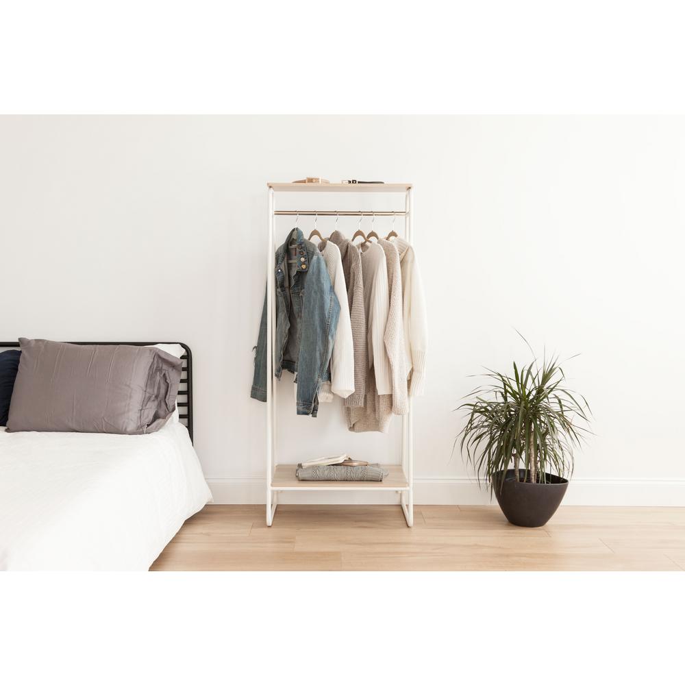 Iris White Metal Clothes Rack With Wood Shelves 16 In W X 59