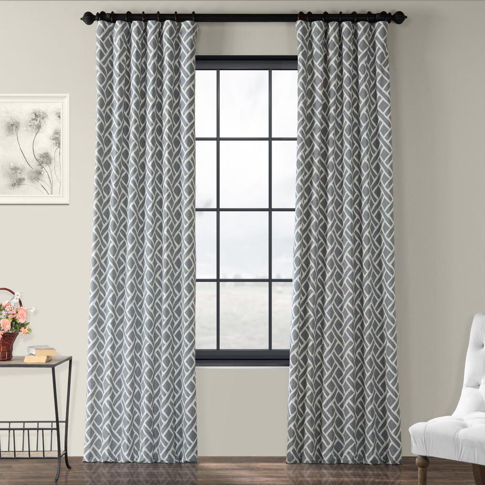 Exclusive Fabrics Furnishings Martinique Gray Room Darkening Printed Cotton Curtain 50 In W X 120 In L