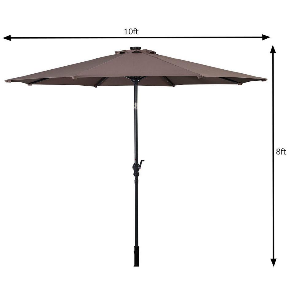 Costway 10 Ft Led Steel Market Tilt Patio Solar Umbrella With Crank Outdoor In Tan Op2805tn The Home Depot