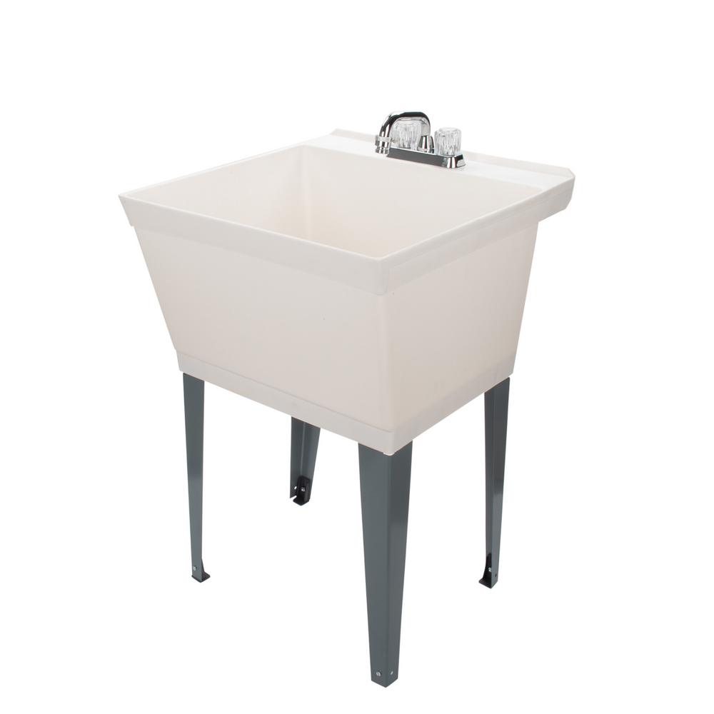Complete 22.875 in. x 23.5 in. White 19 Gal. Utility Sink Set with Non