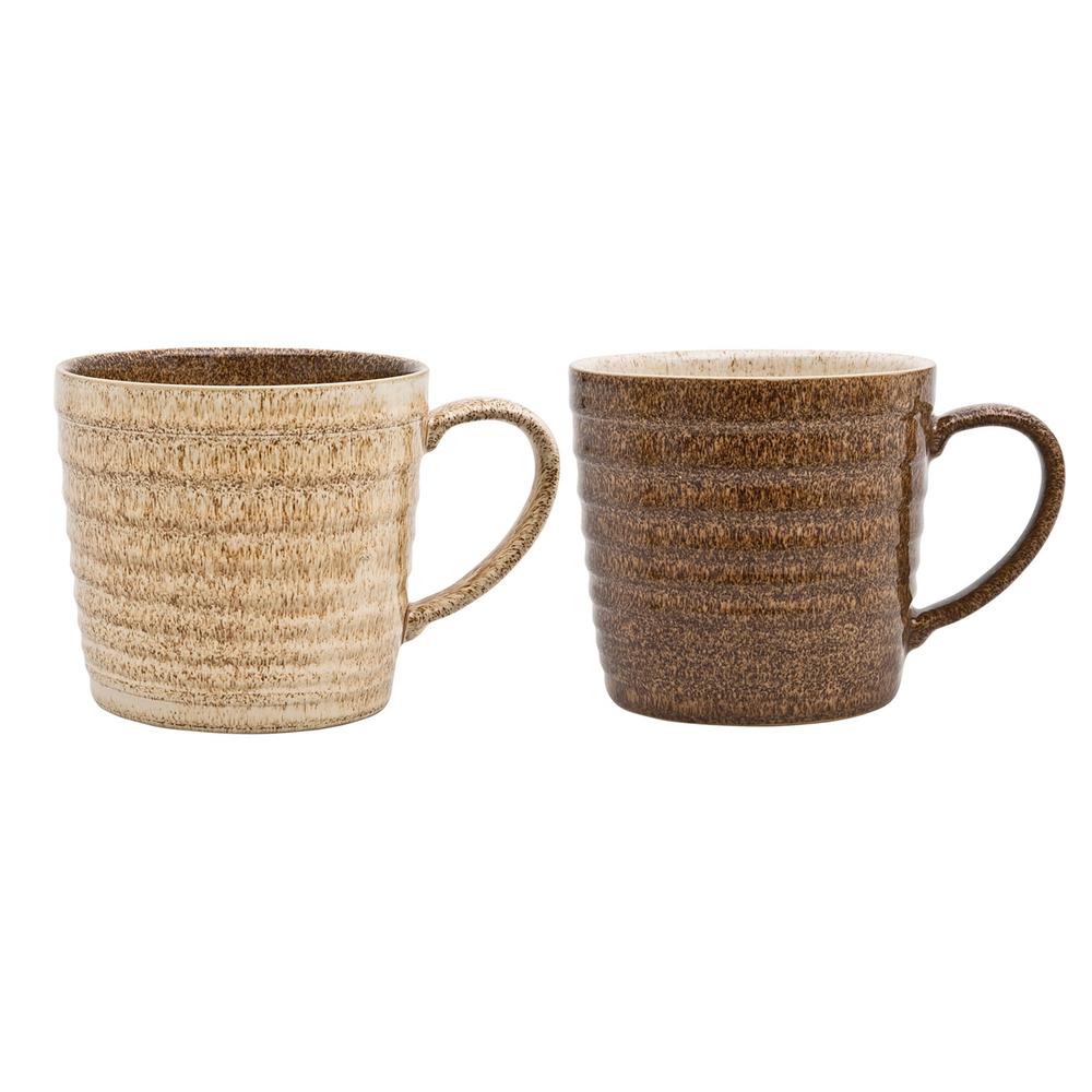 Denby Studio Craft 13.5 oz. Brown Stoneware Ridged Mug (Set of 2) CRFT