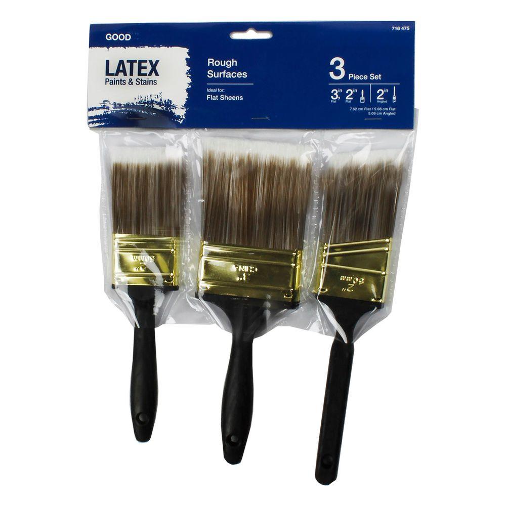 2 in. Flat Cut, 3 in. Flat Cut, 2 in. Angled Sash Polyester Paint Brush Set (3-Piece)