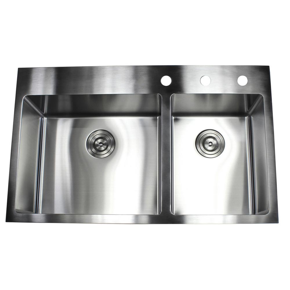 Stainless Steel Double 3 Drop In Kitchen Sinks Drop In Top Mount 16 Gauge Stainless Steel 36 X 22