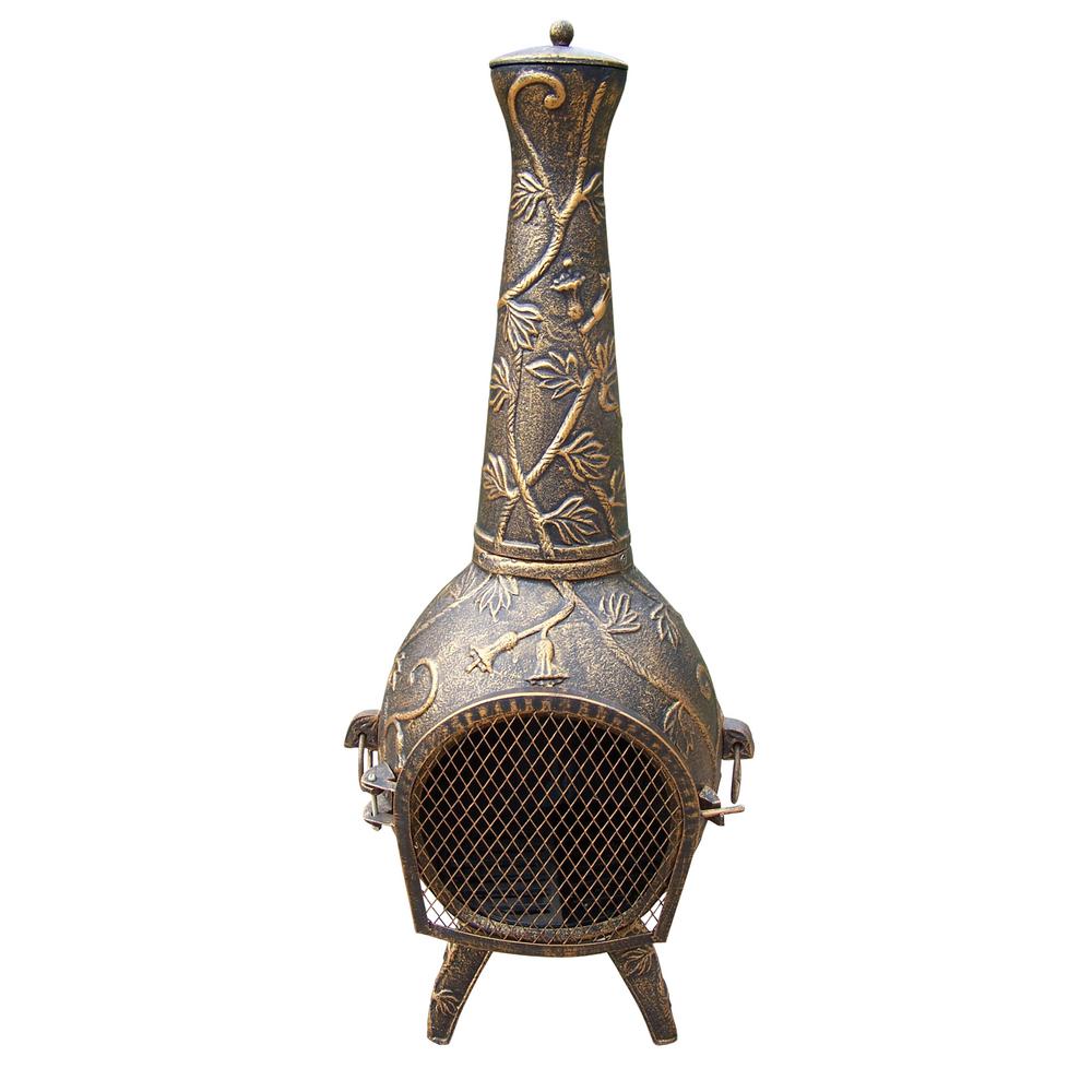 Leaf Cast Metal 45 inch Tall Chimenea with Built-in Handles, Log Grate, Spark...