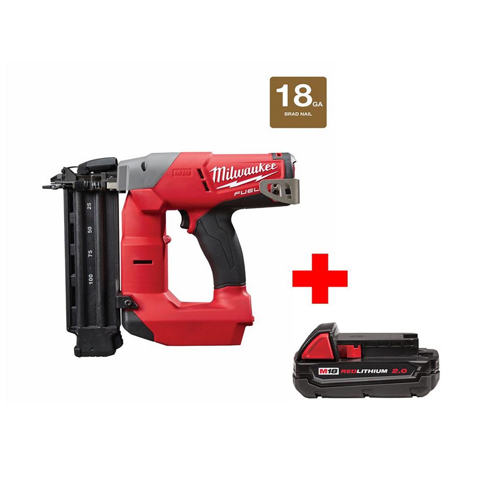 M18 FUEL 18-Volt Lithium-Ion Brushless 18-Gauge Cordless Brad Nailer with One 2.0 Ah Battery