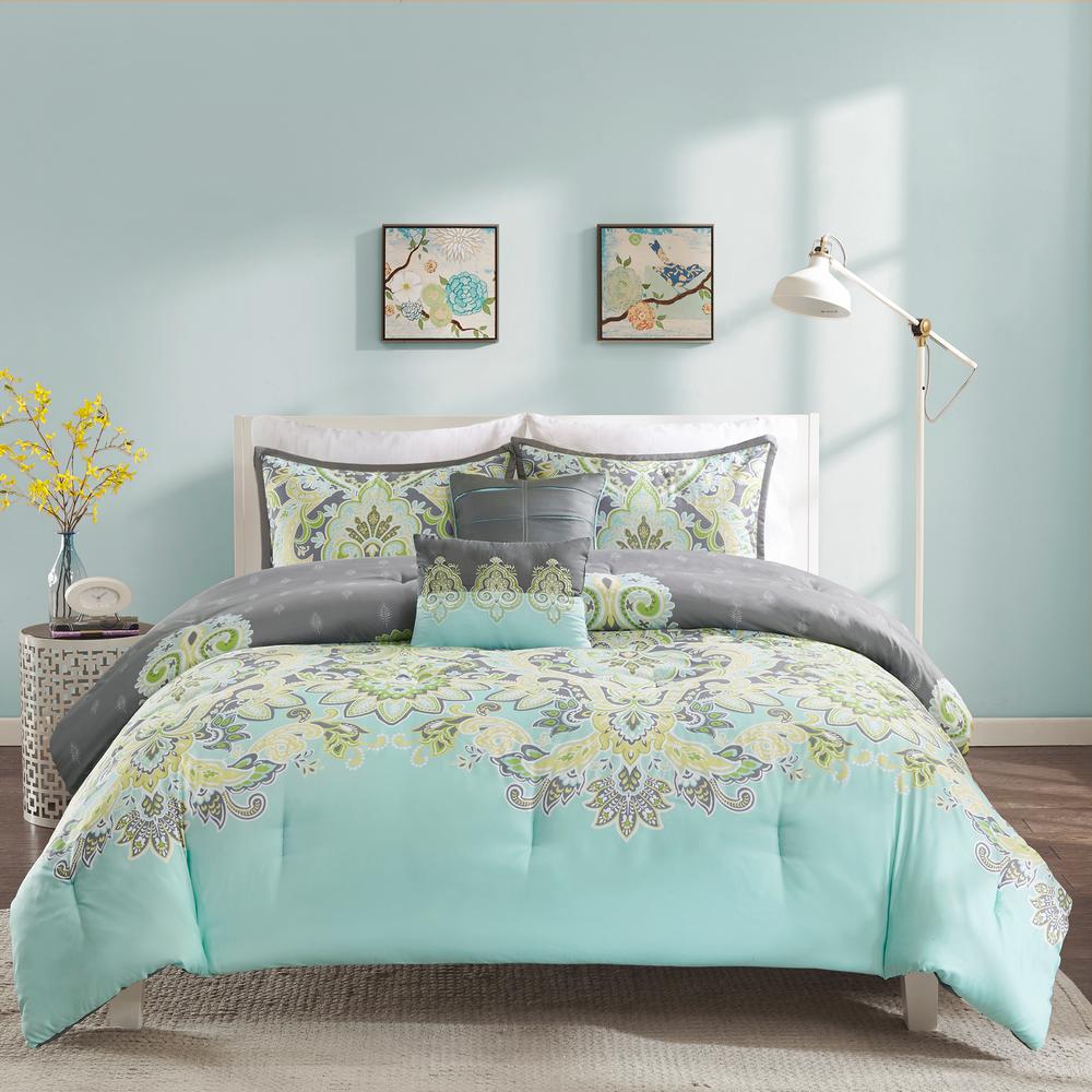 Intelligent Design Jade 5 Piece Aqua King Cal Paisley Comforter Intelligent Design Jade 5 Piece Aqua King Cal Paisley Comforter Set Id10 820 The Home Depot
