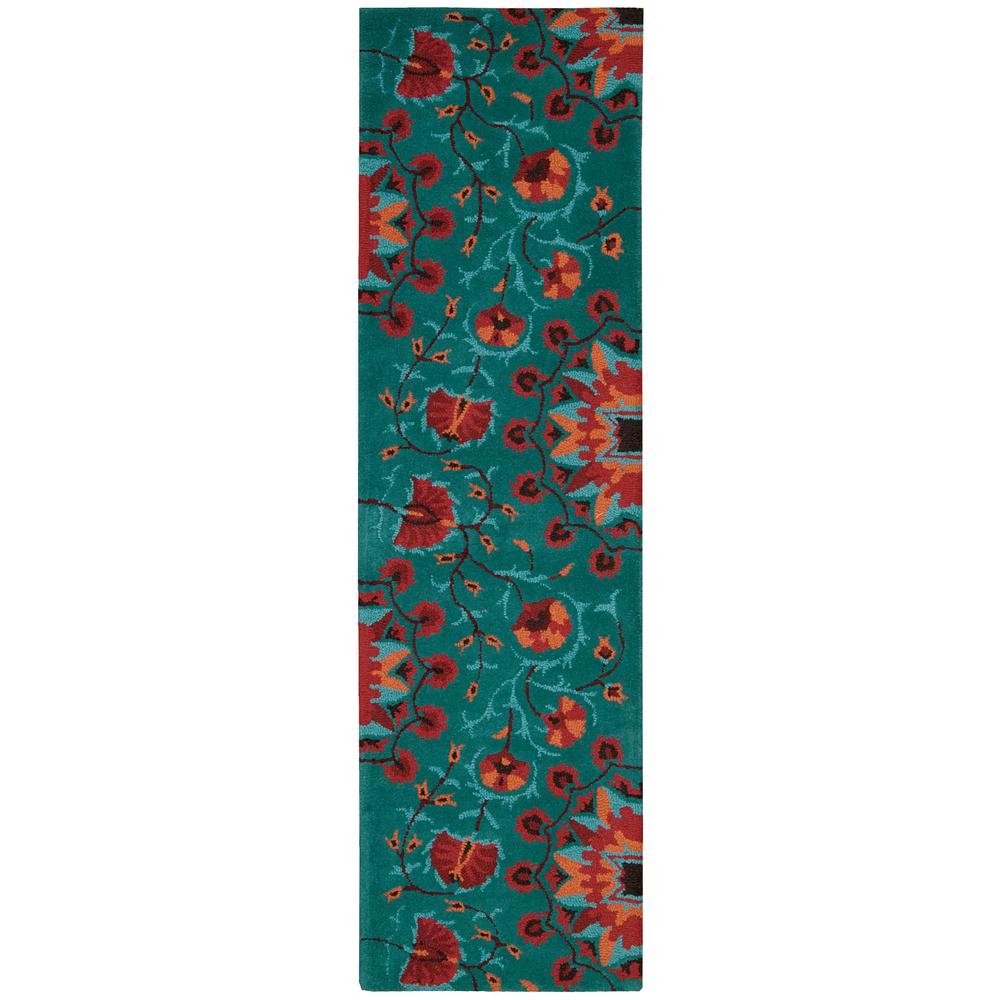 Nourison Suzani Teal 2 ft. x 8 ft. Runner Rug-139658 - The Home Depot