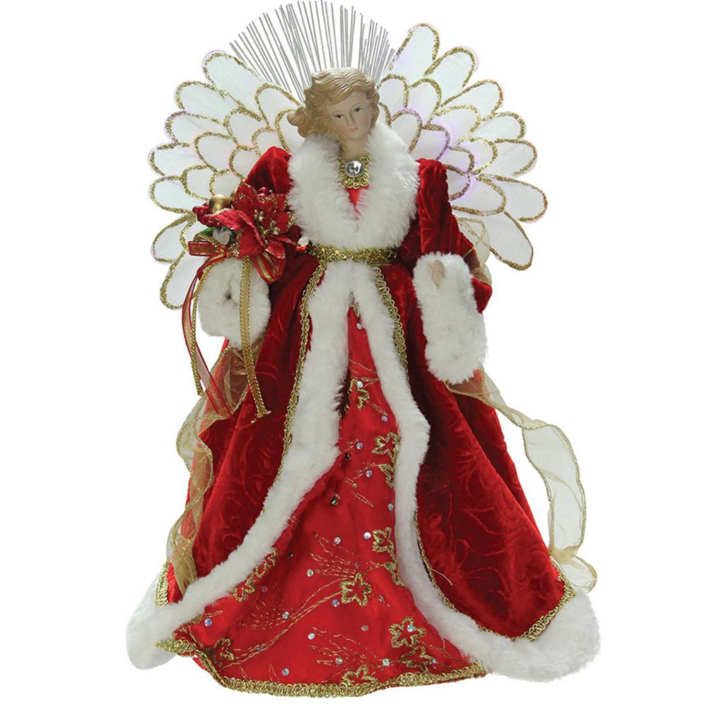 Northlight 14 5 In Lighted B O Fiber Optic Angel With Red Gown Christmas Tree Topper 32606674 The Home Depot