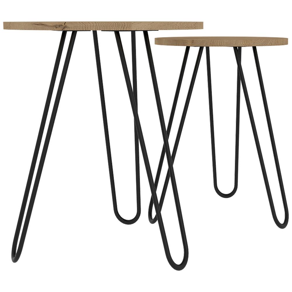 Rst Brands Aster 16 In Round Natural Wood Side Tables With Modern Industrial Steel Hairpin Legs Set Of 2 Sl 2st 3 The Home Depot