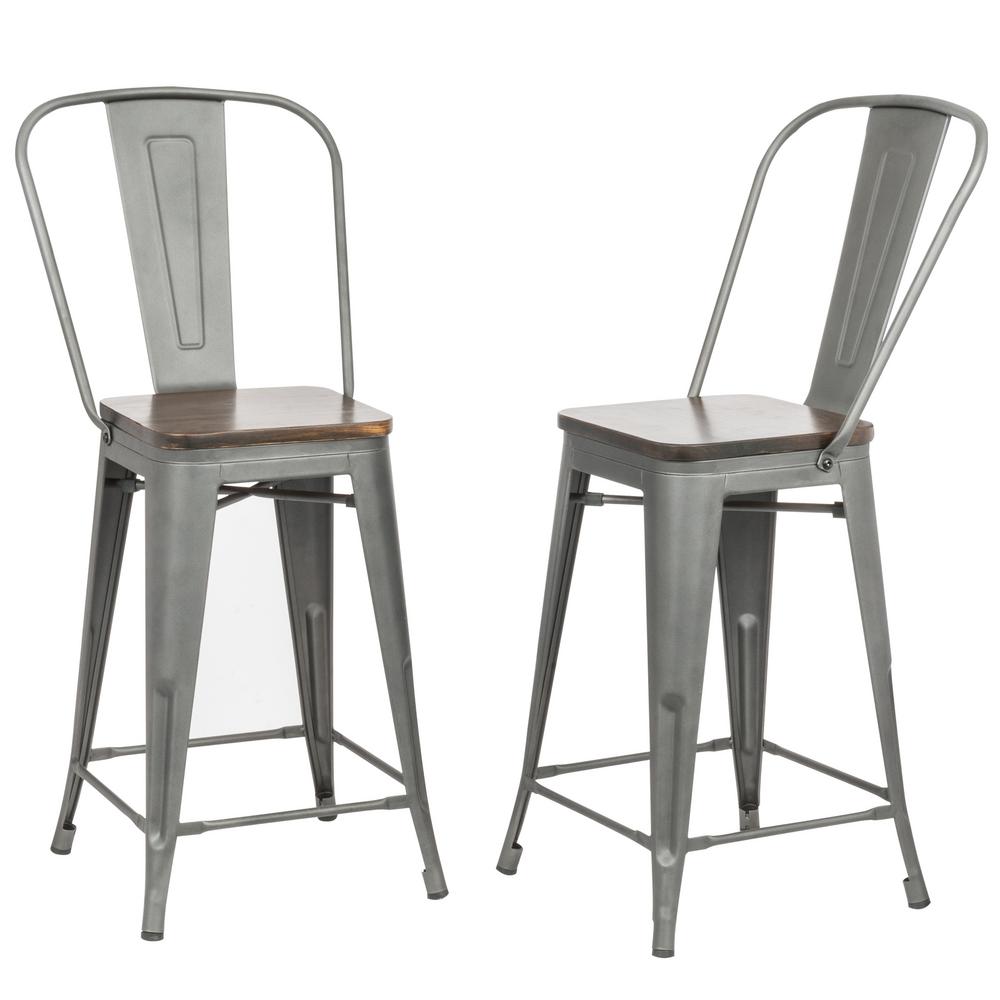 Carolina Forge Ash 24 In Rustic Pewter Wood Seat Counter Stool Rustic Pewter Wood Seat Counter Stool
