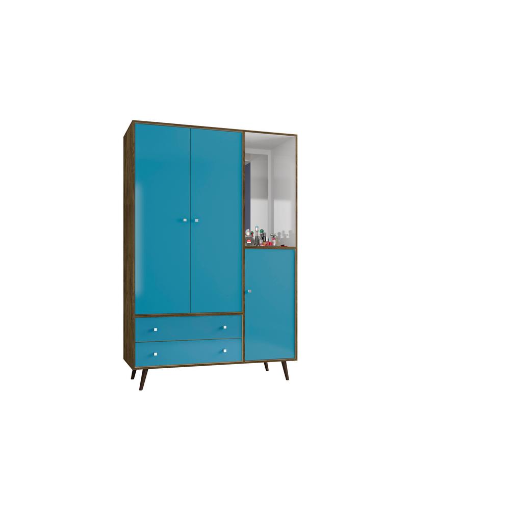Manhattan Comfort Liberty 47 83 In Mid Century Rustic Brown And Mid Century Rustic Brown And Aqua Modern Armoire With Mirror
