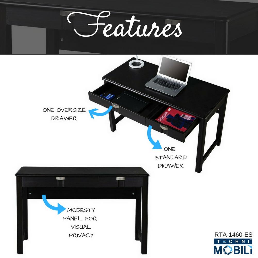 Techni Mobili Espresso Modern Writing Desk With Storage Rta 1460