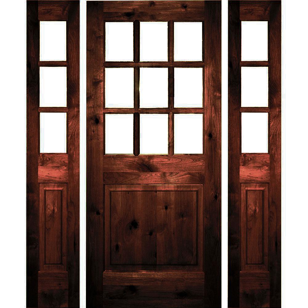 Krosswood Doors 64 in. x 80 in. Rustic Knotty Alder Clear 9Lite Red Chestnut Stain Wood Left