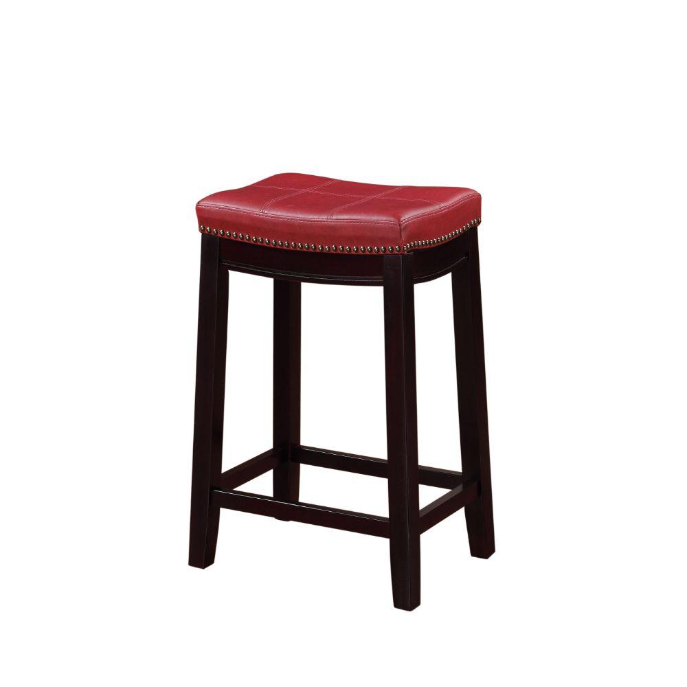 Benjara 26 H Red And Brown Wooden Counter Stool With Faux Leather Upholstery Bm16767 The Home Depot