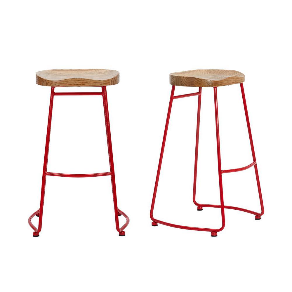 StyleWell StyleWell Ruby Red Metal Backless Counter Stool with Wood