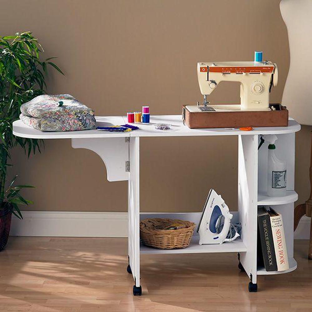Sewing Table Durable Wood Storage Folding Desk Rolling Casters