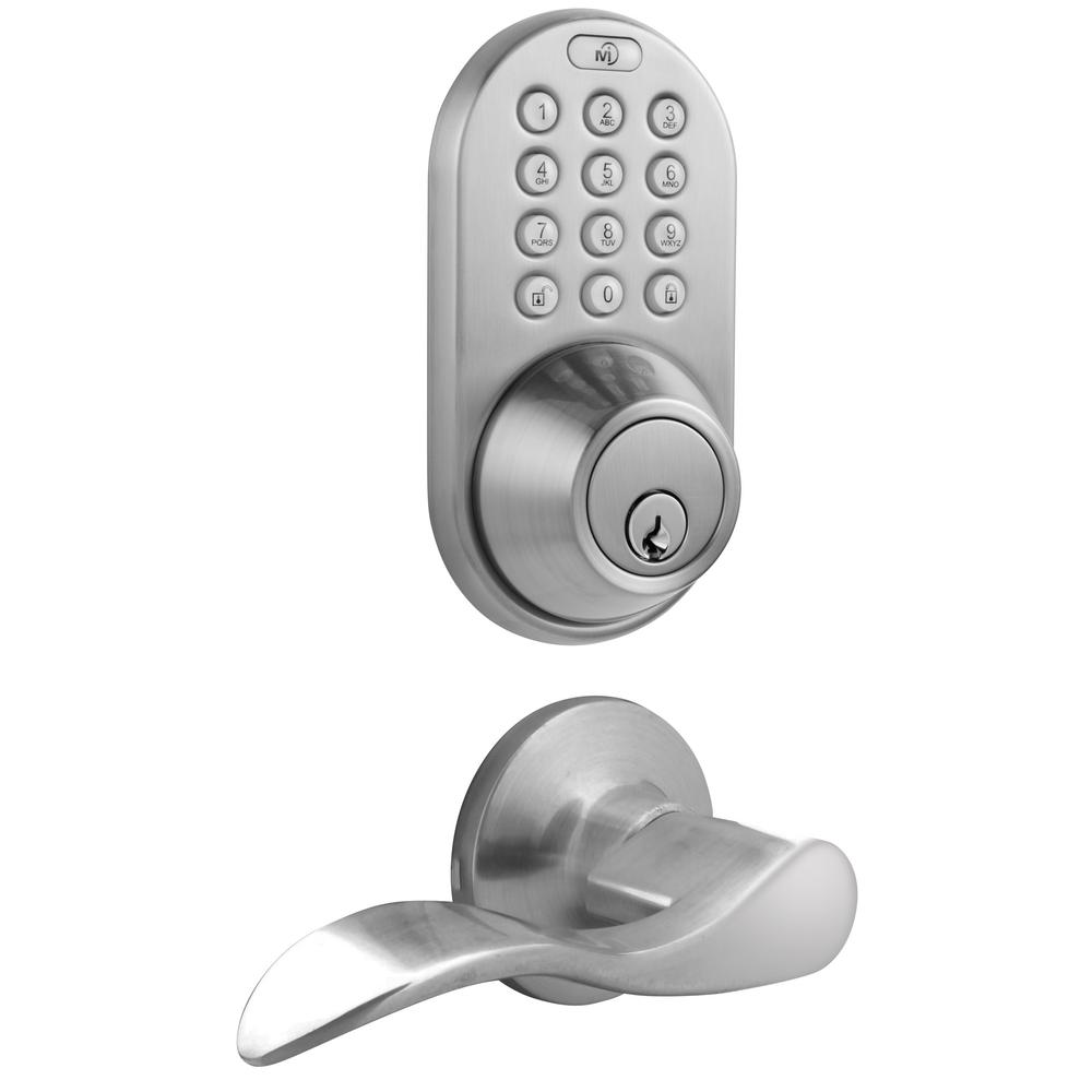 Milocks Satin Nickel Keyless Deadbolt And Lever Handleset Door Lock Combo With Remote Control And Electronic Digital Keypad Xfl 02sn The Home Depot