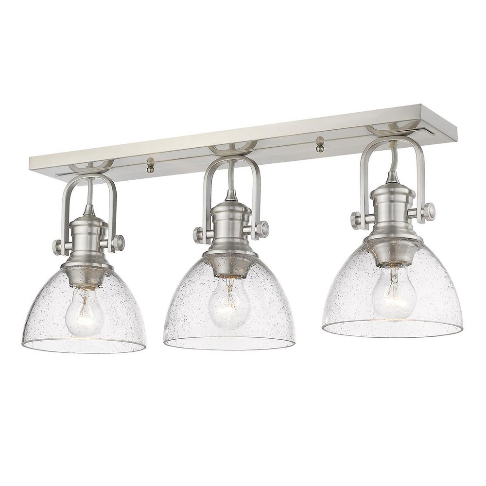 Golden Lighting Hines 25 13 In 3 Light Pewter With Seeded Glass Golden Lighting Hines 25 13 In 3 Light Pewter With Seeded Glass Semi Flush
