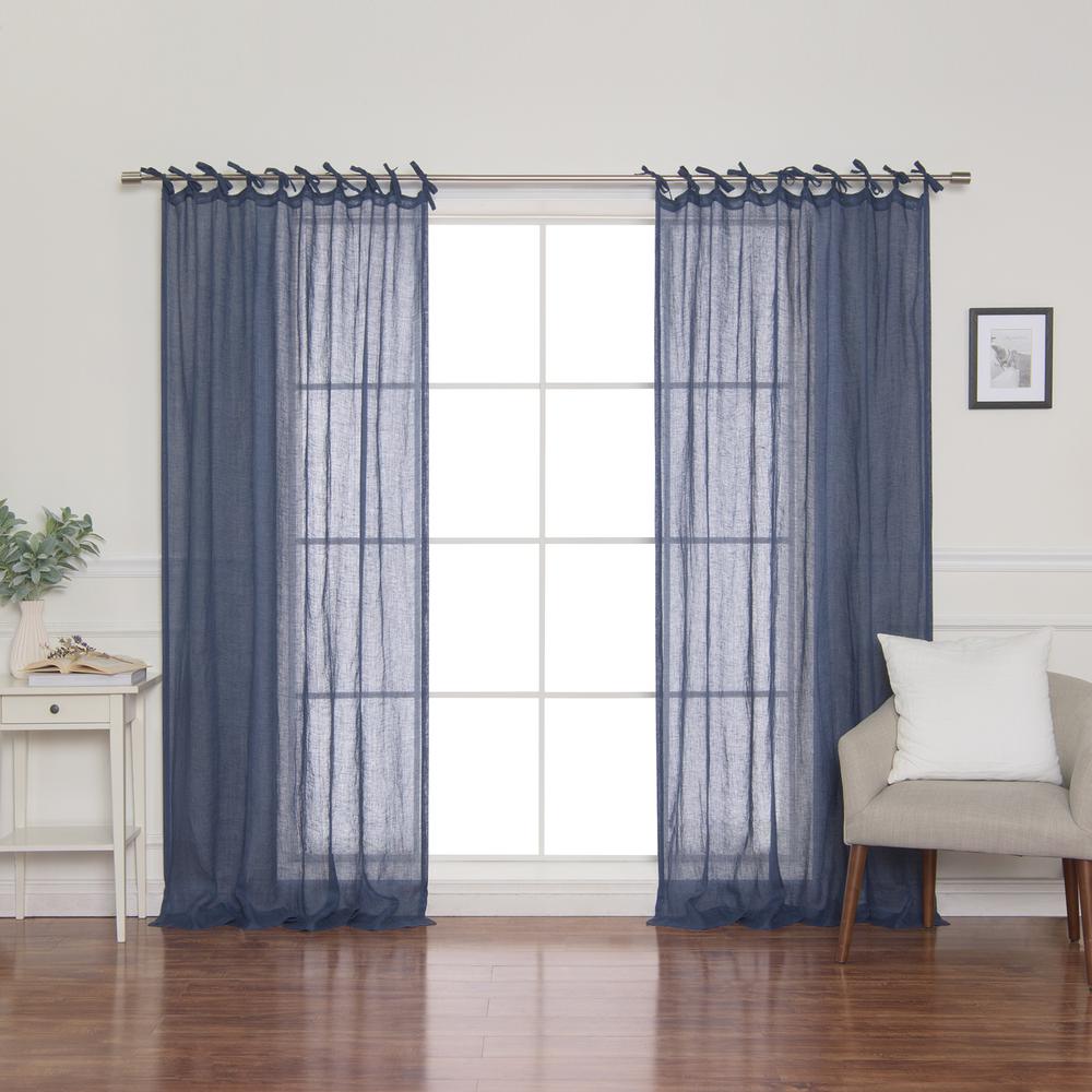 Best Home Fashion Indigo Linen Gauze Tie Top Curtain Panel 52 In