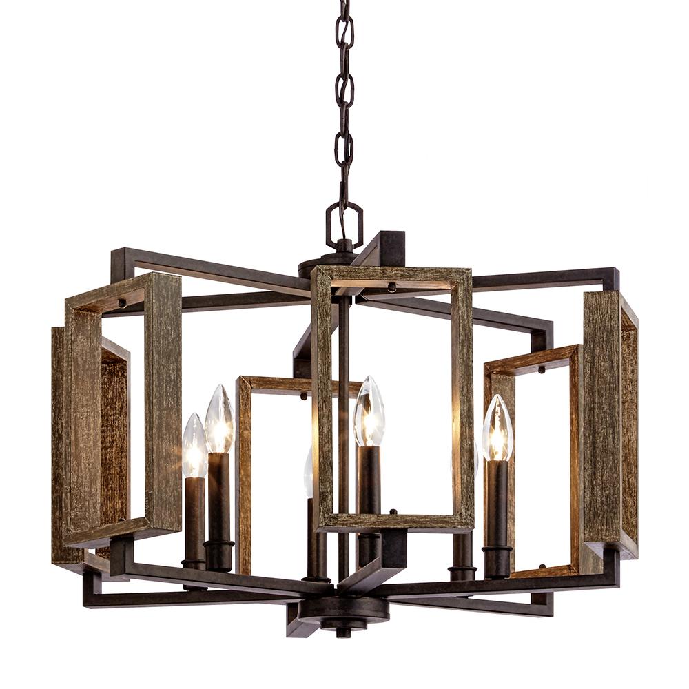 Home Decorators Collection Zurich 6 Light Aged Bronze Pendant With Wood Accents HD 1253 I The Home Depot