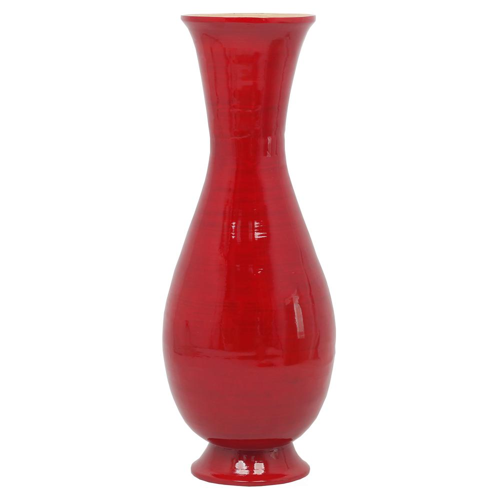 Quickway Imports 31 in. Tall Red Modern Handmade Bamboo Floor Vase